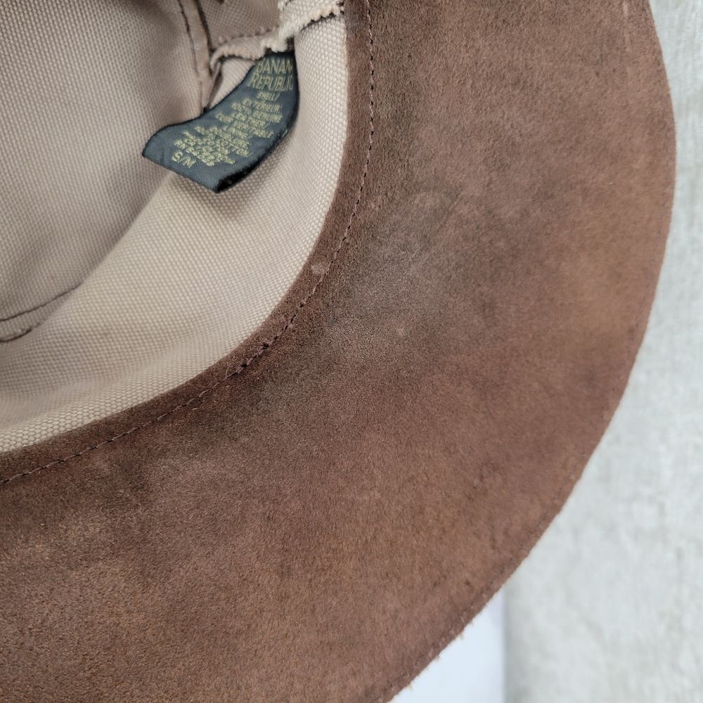 Banana Republic Brown Leather Safari Wide Brim Hat Vintage Y2K Walkabout Western - Picture 5 of 12